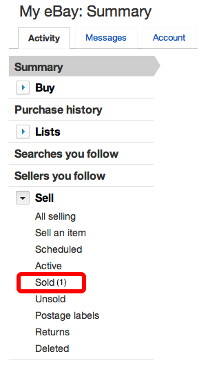 my ebay account history