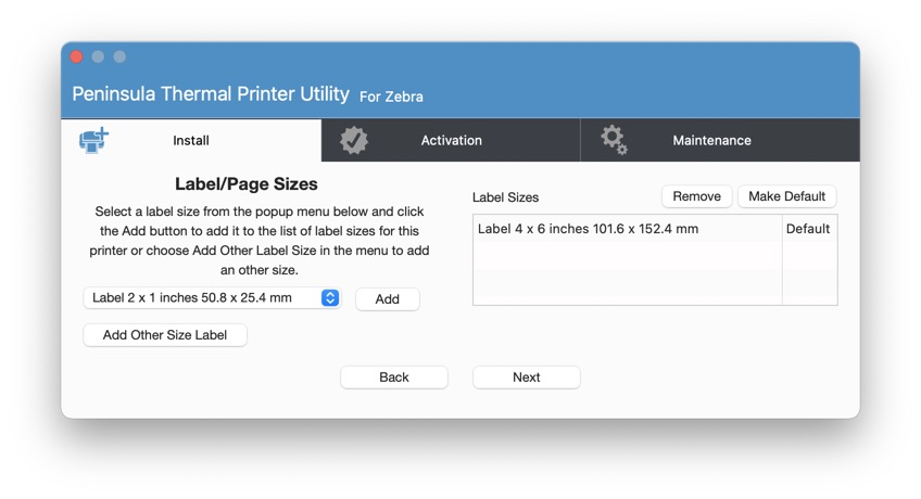 How do I change the label size settings for my Zebra printer